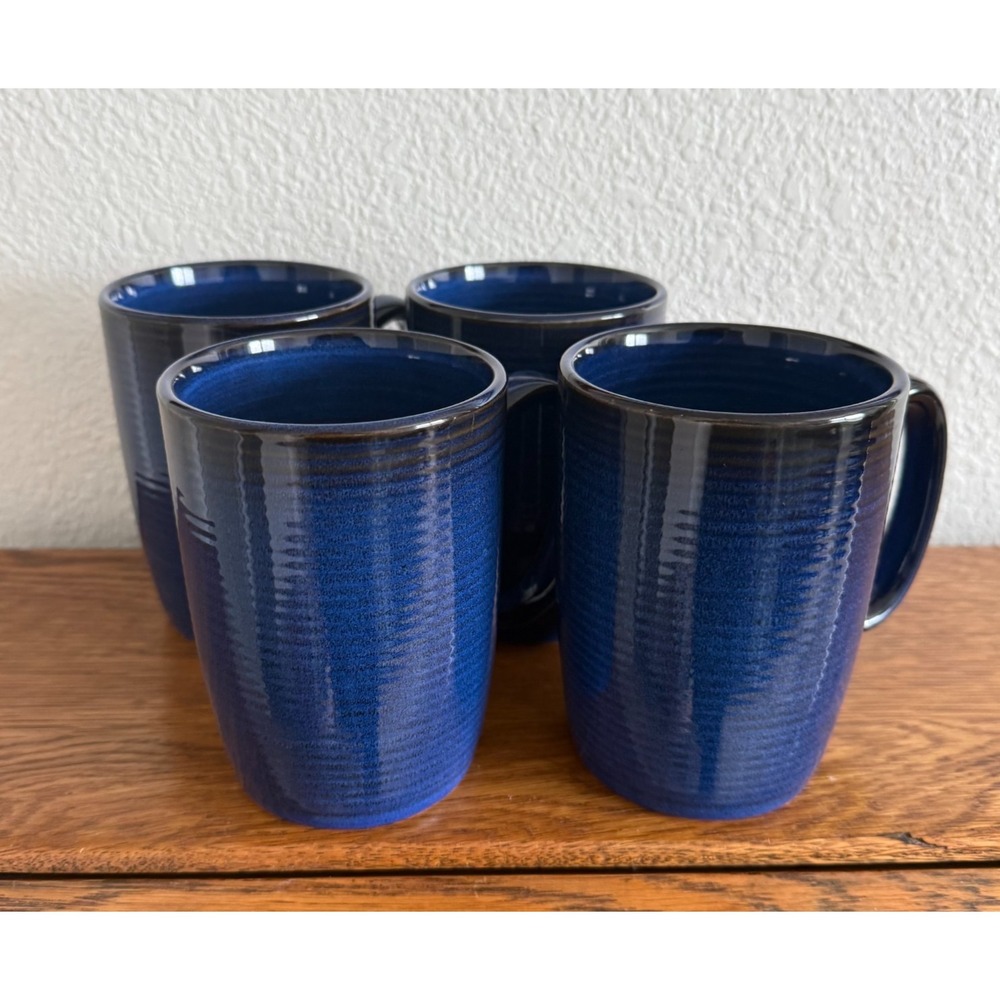 Thomas O'Brien Vintage Modern Blue Stoneware Mugs Cups Set of 4